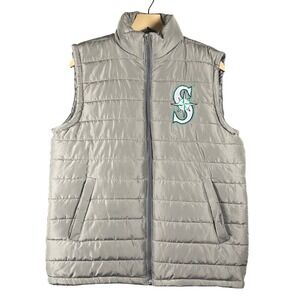 Seattle‎ Mariners Puffer Vest Men's Size Medium Gray Sleeveless Zip Up Baseball